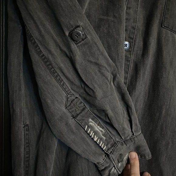 Free People Dress Raw-Edge Maxi Shirt Gray Cotton Button Down Long Sz S pockets - Picture 7 of 16